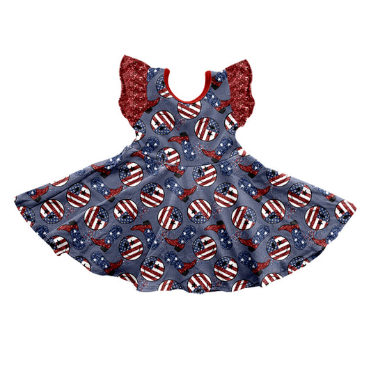 Baby Girls 4th Of July Stars Boots Twirl Dresses preorder(moq 5)