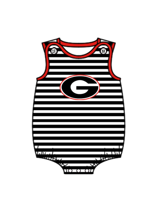Preorder (moq 5)Baby Boys Sleeveless Black Strip Georgia Bulldogs Team Rompers