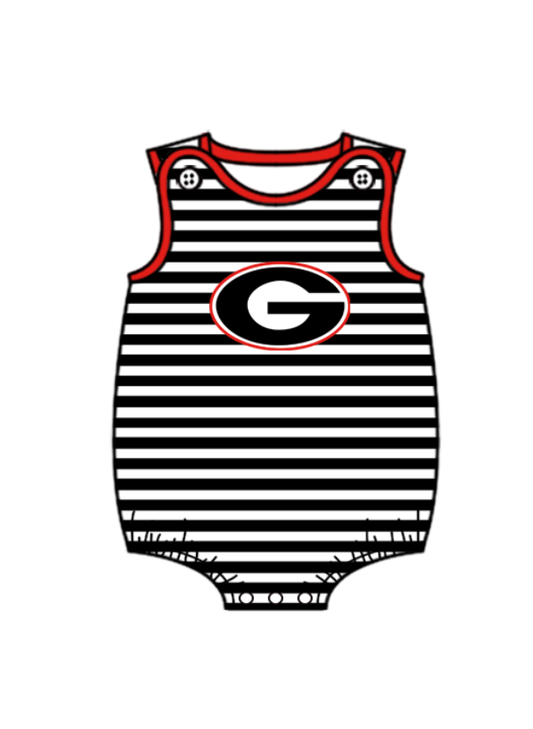 Preorder (moq 5)Baby Boys Sleeveless Black Strip Georgia Bulldogs Team Rompers
