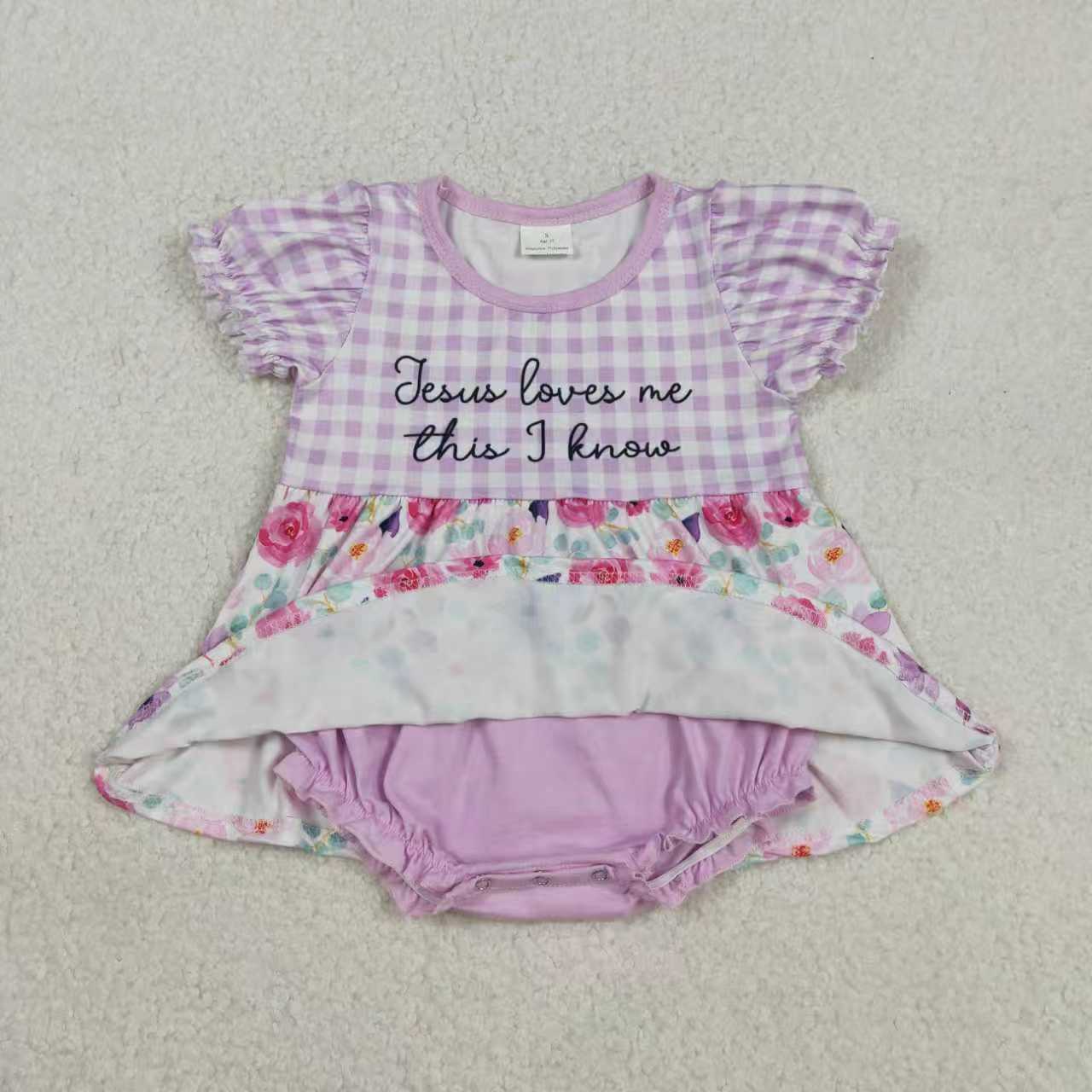 Sibling Baby Girls Flowers Checked Jesus Love Me Tunic Ruffle Pants Set Tunic Ruffle Rompers