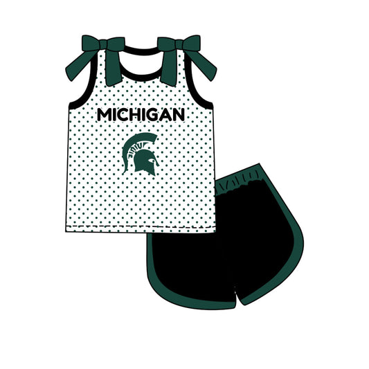 Preorder (moq 5)Baby Girls Bows Michigan Polka Dots Top Short Team Clothes Set