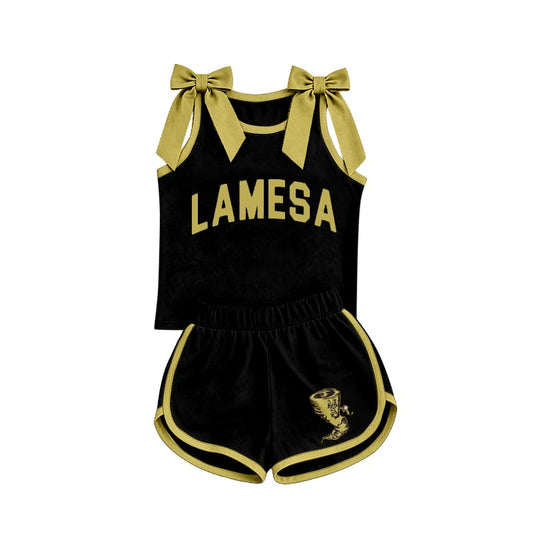 Preorder (moq 5)Baby Girls Lamesa Bows Sleeveless Top Shorts Team Clothes Sets