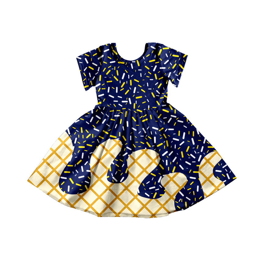 Preorder moq 5 Baby Girls Navy Ice Cream Drips Sprinkles Knee Length Dresses