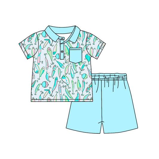 Baby Boys Blue Fishing Pocket Top Shorts Clothes Sets preorder(MOQ 5)