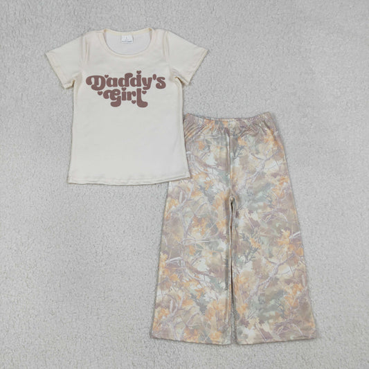 Baby Daddy's Girl T-shirt Top Leaves Camo Flare Pants Clothes Set