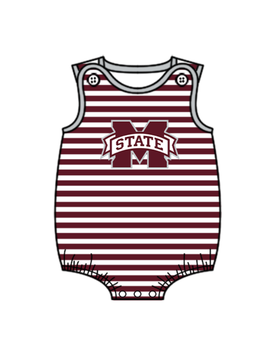 Preorder (moq 5)Baby Boys Sleeveless Red Strip M State Team Rompers