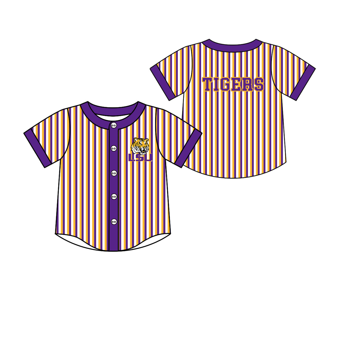 Preorder (moq 5)Baby Boys Short Sleeve LSU Tigers Stripe Team Button T-shirts Top