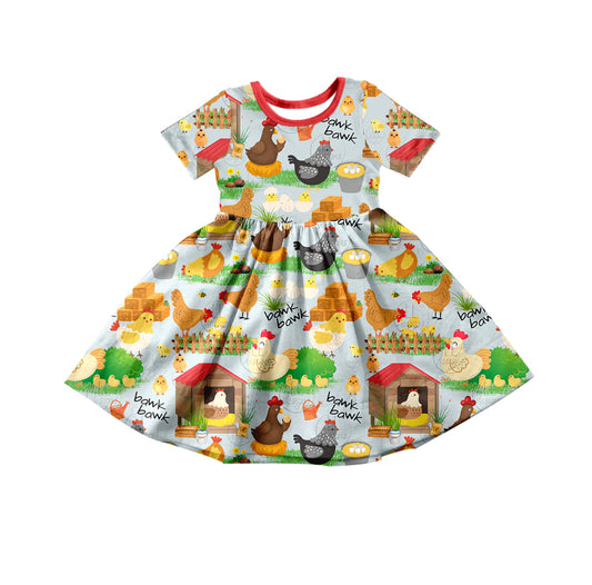 Baby Girls Toddler Western Farm Chicken Short Sleeve Knee Length Dresses preorder(moq 5)