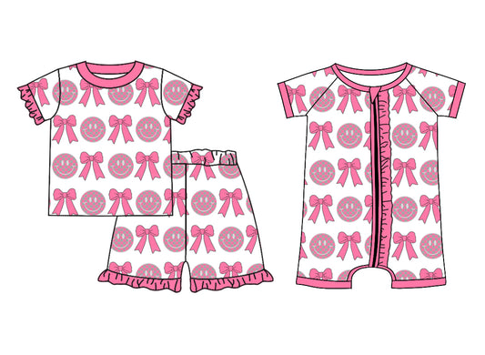 Preorder(moq 5 each)Sibling Baby Girls Valentines Smile Bows Top Shorts Pajamas Rompers Clothes Sets