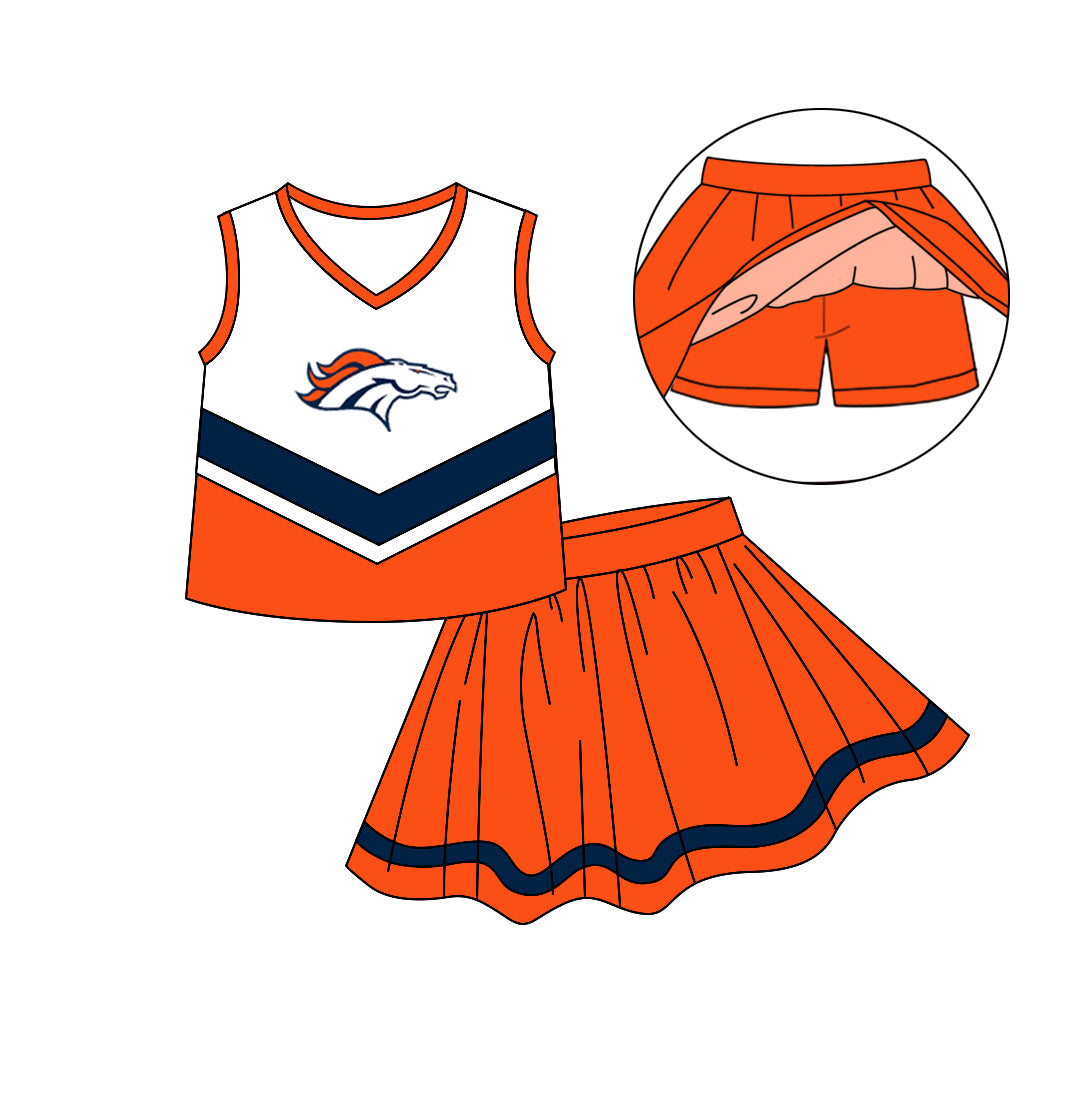 Baby Girls Denver broncos Cheerleader Skirts Team Clothing Sets preorder(moq 5)