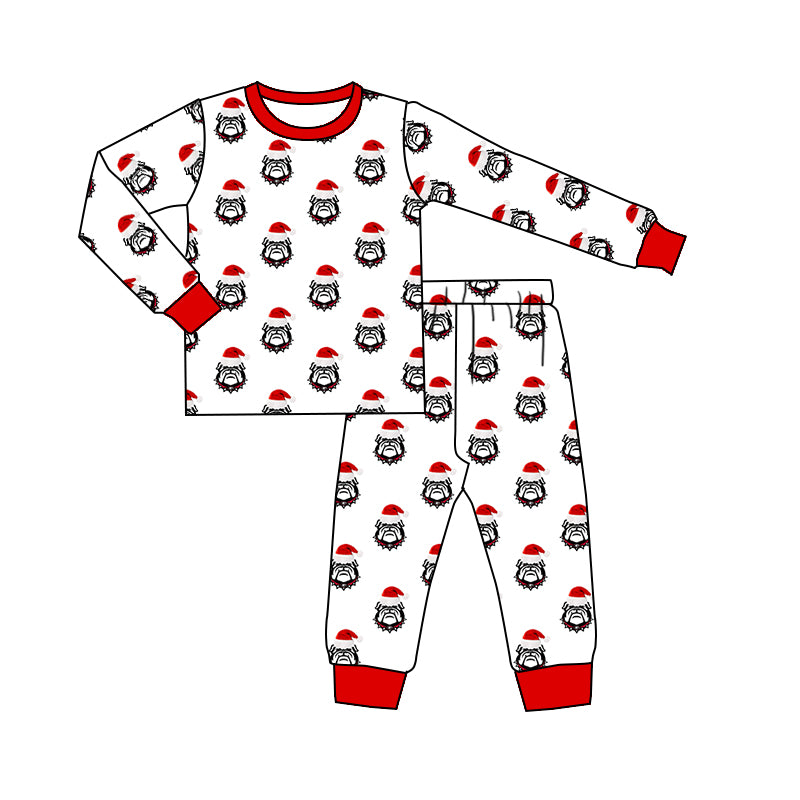 Baby Boys Team Christmas Bulldogs Top Pants Pajamas Clothes Sets Preorder(moq 5)