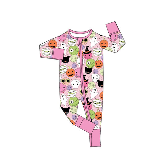 Baby Girls Pink Halloween Pumpkin Smile Long Sleeve Rompers Preorder(moq 5)