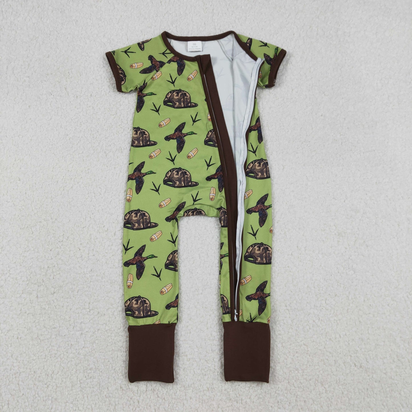 Baby Boys Ducks Calls Camo Hats Hunting Two Way Zip Convertible Rompers