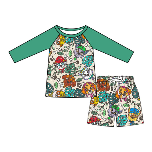 Preorder (moq 5)Baby Boys Green Dogs Long Sleeve Top Two Pieces Swimsuits