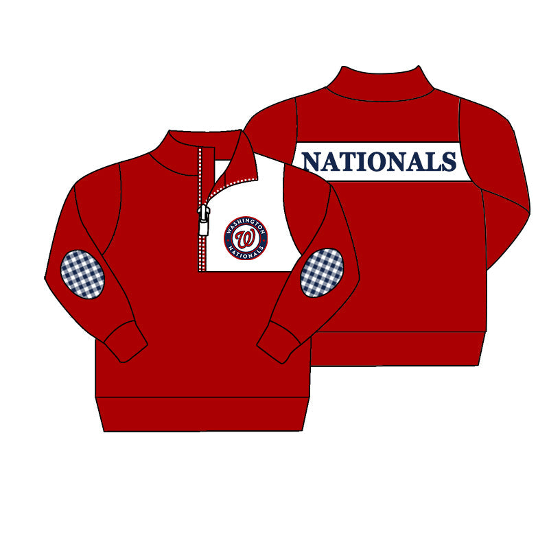 Preorder (moq 5)Baby Boys Red Long Sleeve Nationals Team Zip Pullovers Top