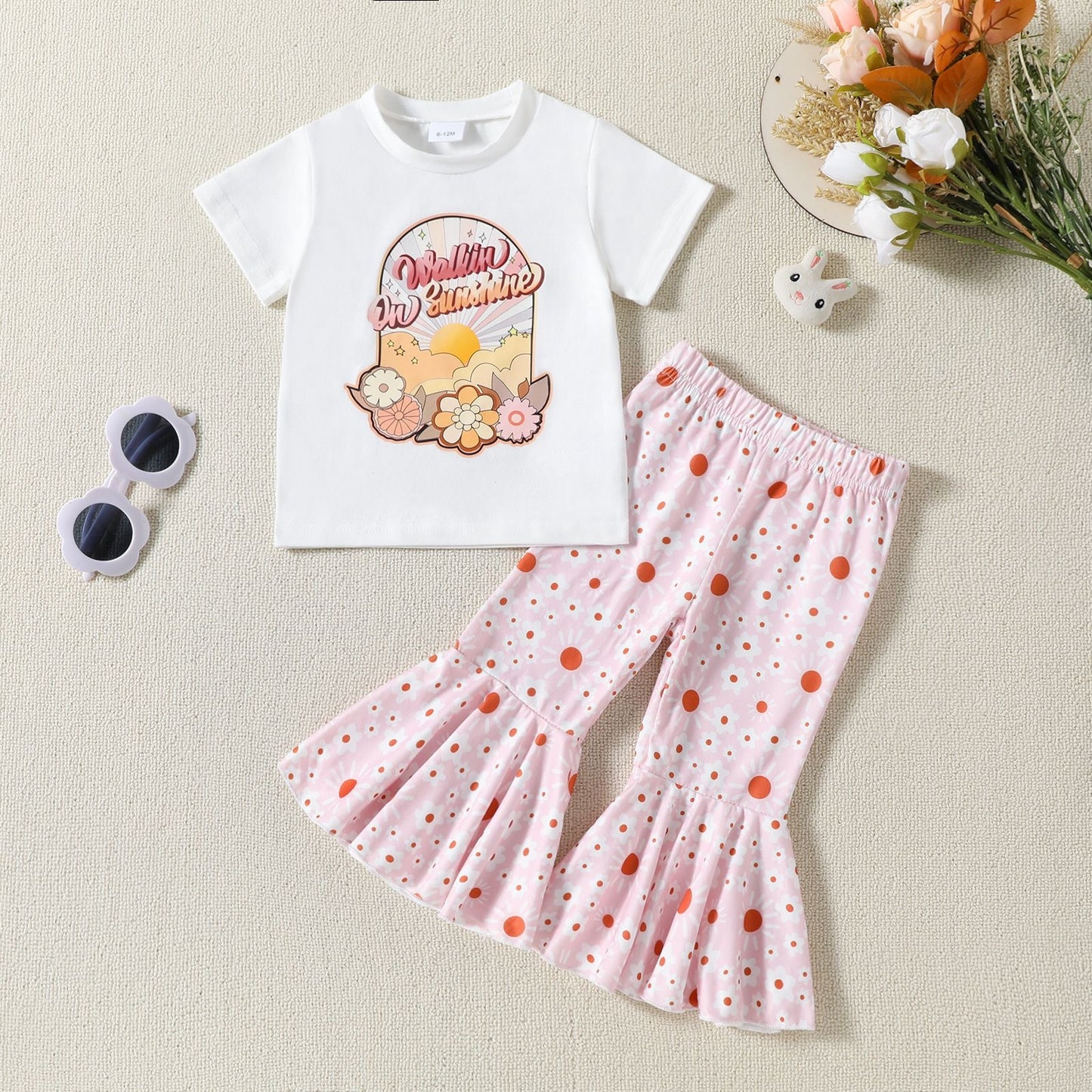 Baby Girls Sunshine shirt Bell Bottom Pants Outfits Sets Preorder(moq 5)
