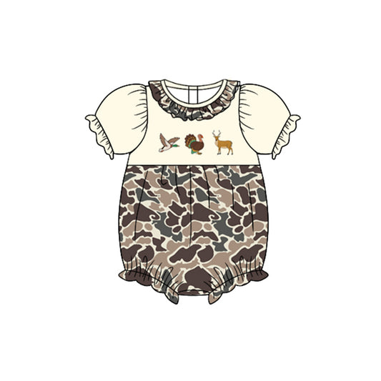 Baby Infant Girls Camo Turkey Deer Short Sleeve Rompers preorder(moq 5)