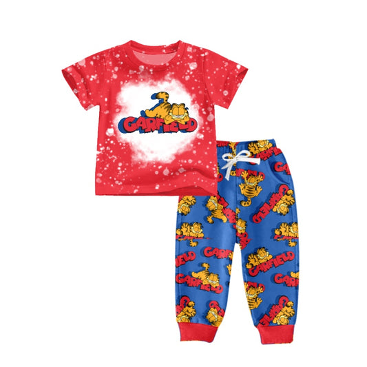 Baby Boys Red Cartoon Cat Shirt Pants Clothes Sets Preorder(moq 5)