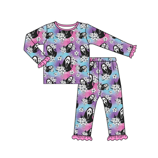 Baby Girls Flowers Ghost Shirt Ruffle Pants Pajamas Clothes Sets Preorder(moq 5)