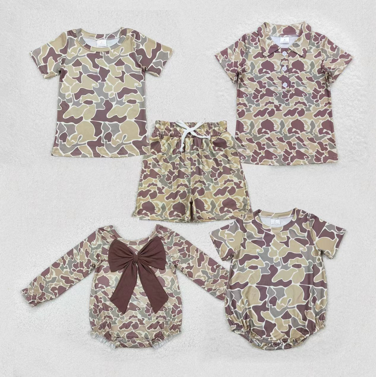 Sibling Baby Boys Girls Khaki Shirts Tops Short Bottom Rompers