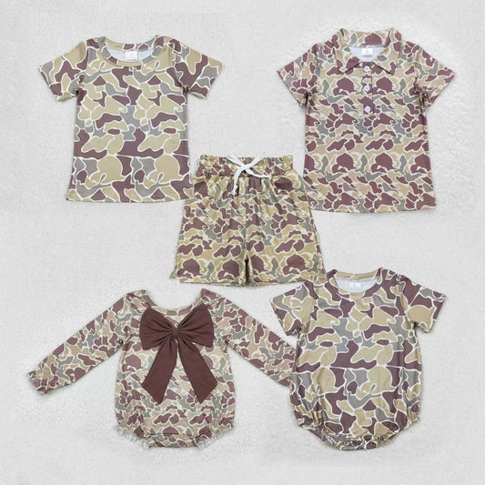 Sibling Baby Boys Girls Khaki Shirts Tops Short Bottom Rompers