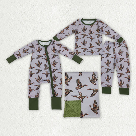 Sibling Baby Boys Camo Ducks Plaid Pant Hunting Pajamas Sets Zip Romper Pant Blanked
