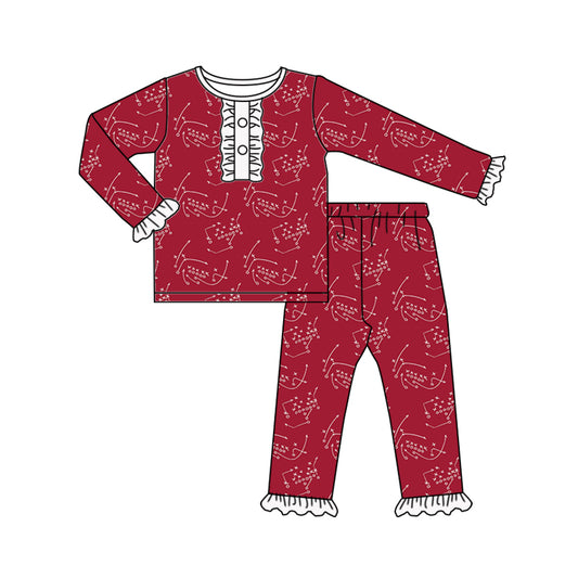 Baby Girls Red Color Long Sleeve Top Pants Pajamas Clothes Sets Preorder(moq 5)