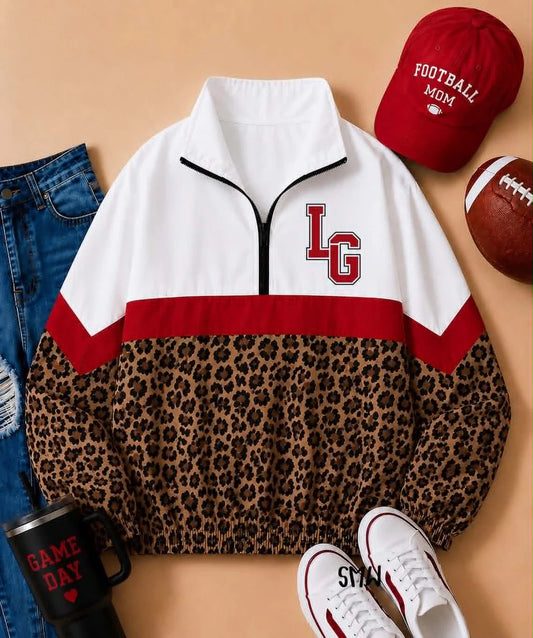 Preorder (moq 5)Baby Boys Long Sleeve White Red Leopard LG Team Zip Pullovers Tops