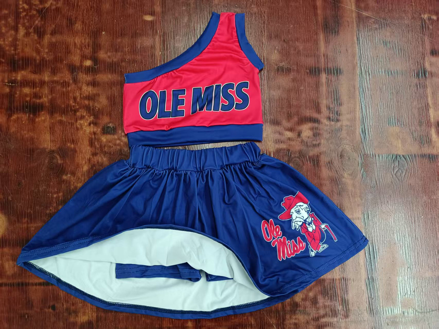 Preorder moq 5 Baby Girls One Shoulder OLE MISS Vest Top Hot Blue Skort Set