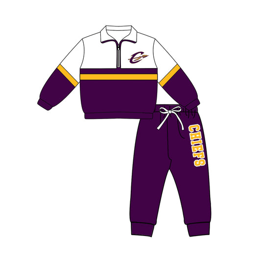 Preorder (moq 5)Baby Boys Crosbyton Chiefs Zip Pullovers Jogger Team Clothes Set