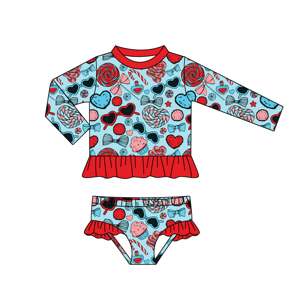 Preorder (moq 5)Baby Girls 4th Of July Bows 2pcs Bummie Swimsuits