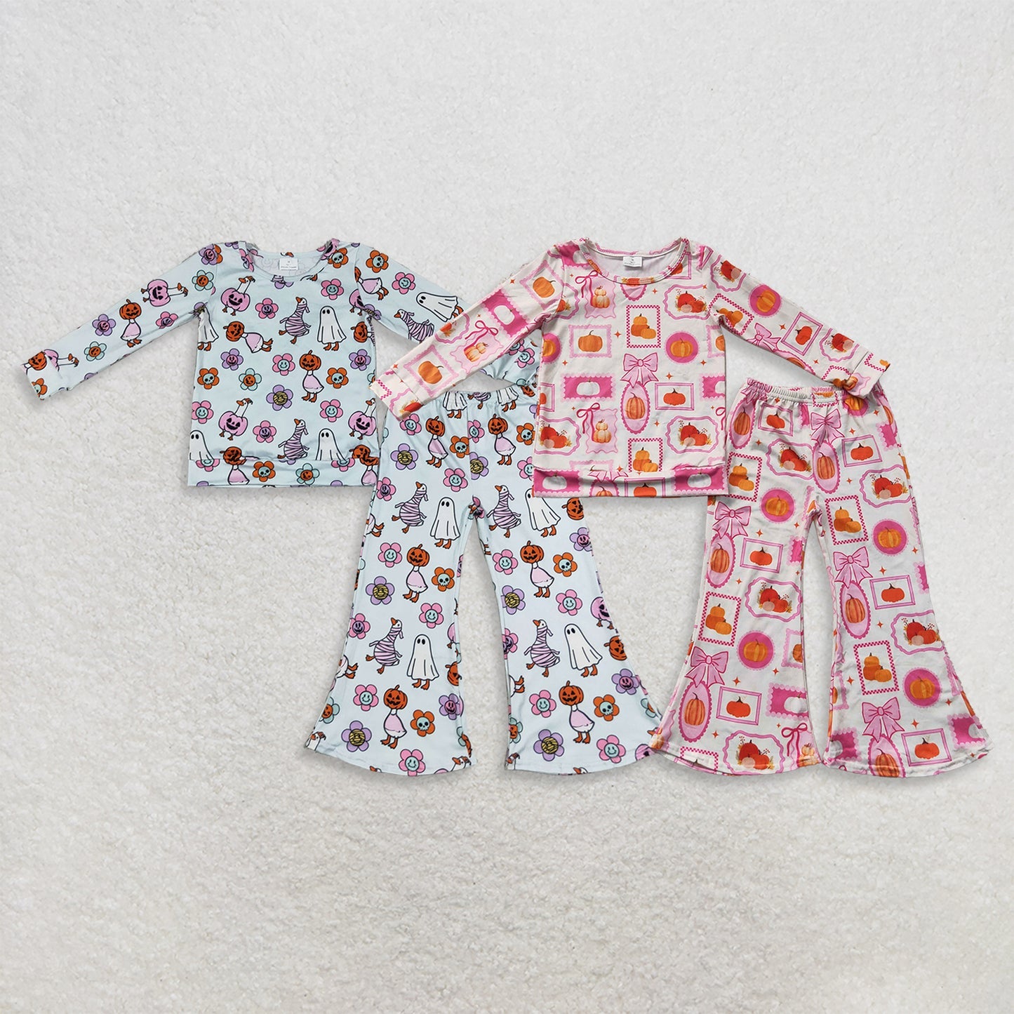 Sibling Baby Girls Long Sleeve Ghost Pumpkins Flowers Top Flare Pant Fall Clothes Set
