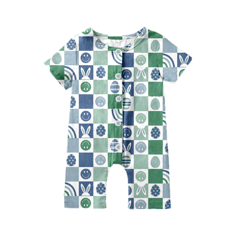 Baby Green Easter Rabbits Eggs Short Sleeve Buttons Rompers preorder(moq 5)