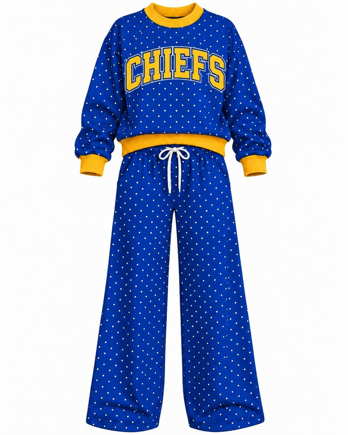 Preorder (moq 5) Baby Girls Blue Chiefs Polka Dots Top Pants Outfits Sets