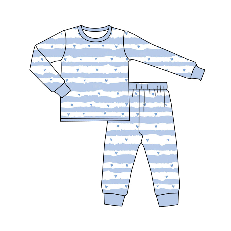 Baby Boys Valentines Stripes Hearts Shirt Top Pants Pajamas Sets preorder(MOQ 5)