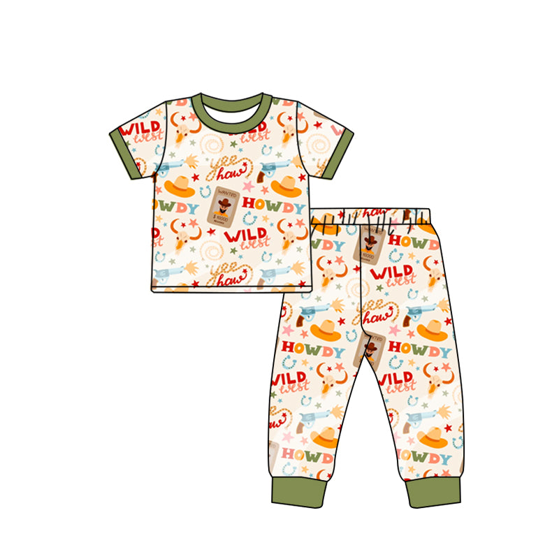 Baby Boys Howdy Wild West Short Sleeve Top Pants Pajamas Clothes Sets preorder (moq 5)