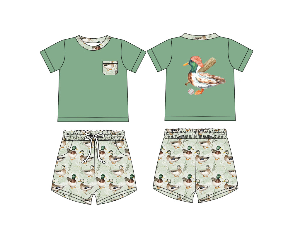 Preorder (moq 5)Baby Boys Duck Baseball Top Shorts Clothes Sets