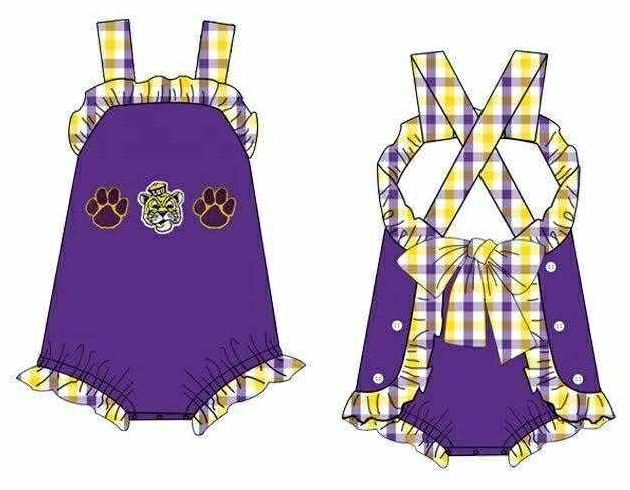 Preorder (moq 5)Baby Girls Strap Pawls Team Ruffle Rompers