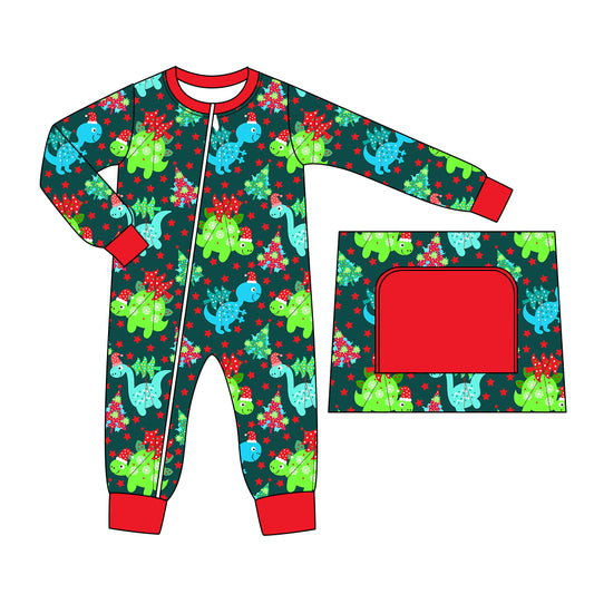 Baby Boys Christmas Dinosaurs Zip Rompers preorder(moq 5)