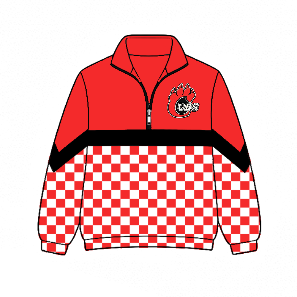 Preorder (moq 5)Baby Boys Red Black Checked Long Sleeve UBS Zip Team Pullovers Top