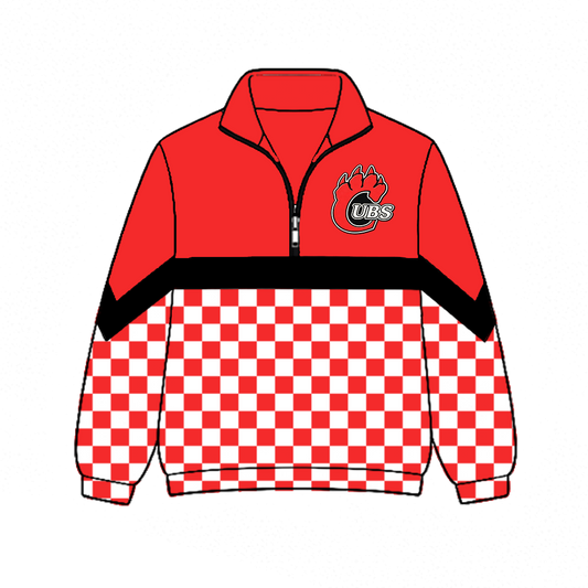 Preorder (moq 5)Baby Boys Red Black Checked Long Sleeve UBS Zip Team Pullovers Top