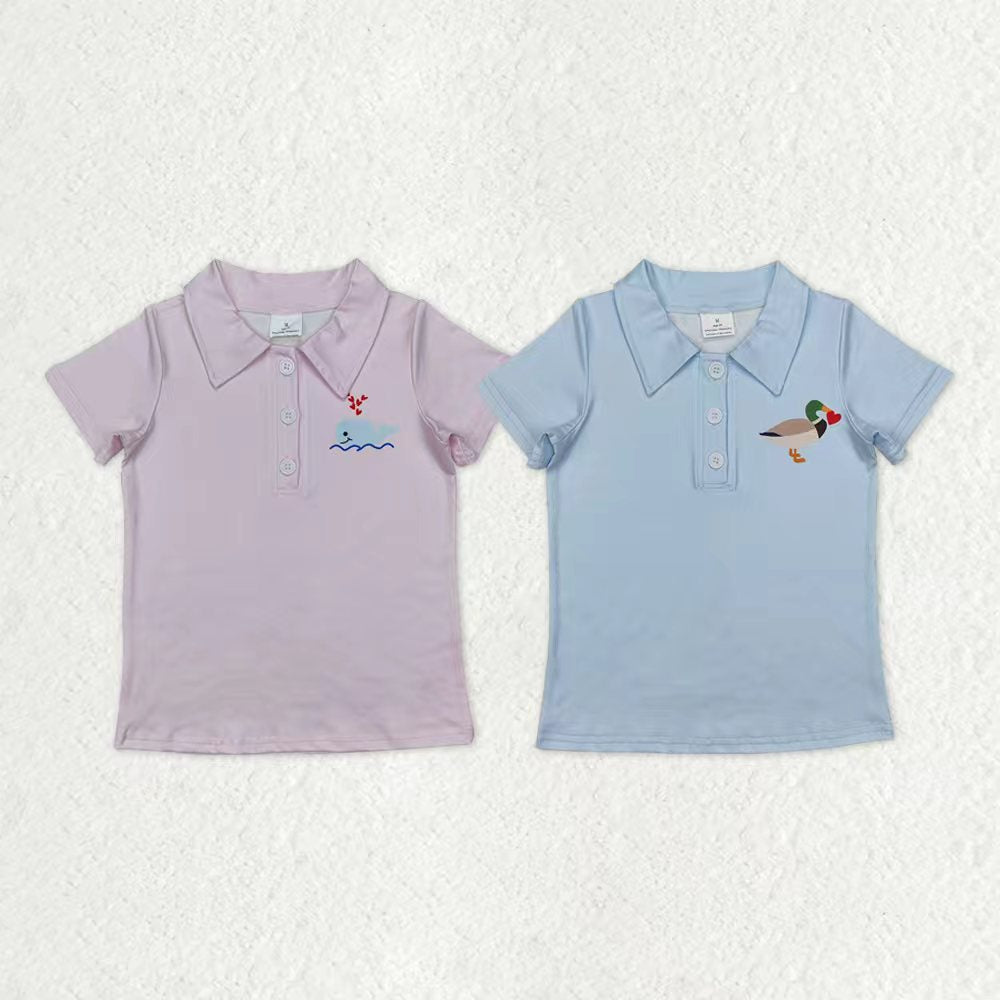 Sibling Baby Boys Whale Ducks Heart Short Sleeve Valentines Pullovers Top