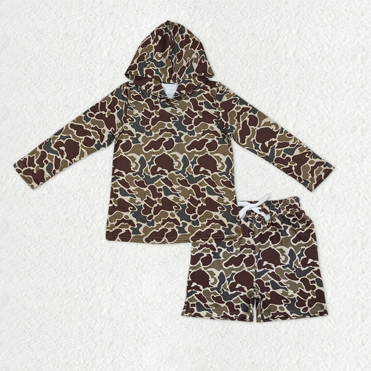 Baby Boys Southern Dark Khaki Camo Hoodie Top Pockets Shorts Clothes Sets