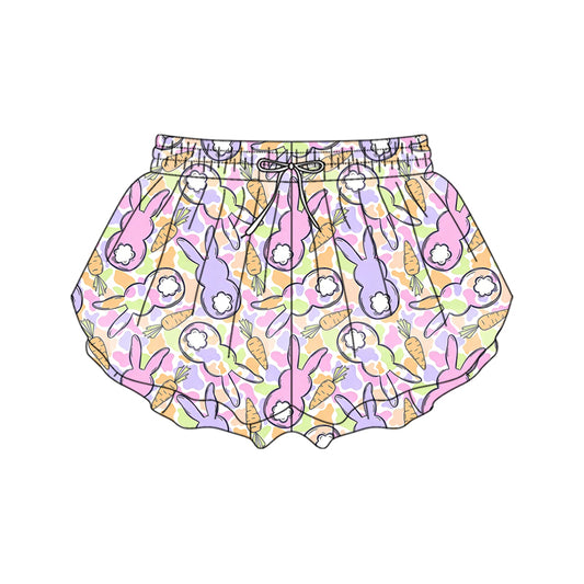Preorder moq 5 Adult Women Colorful Rabbits Camo Carrots Easter Ruffle Shorts Bottom