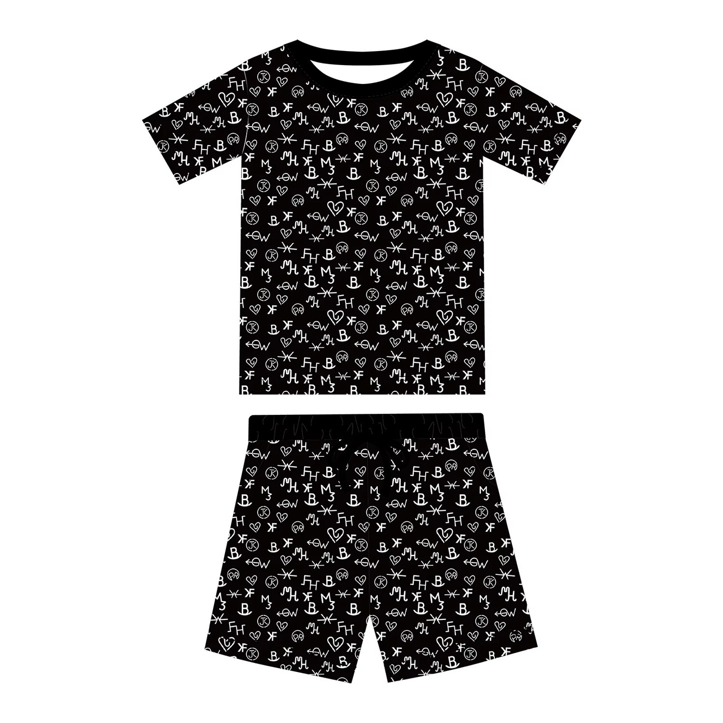 Preorder moq 5 Adult Women Black Letter Top Pockets Short Pajamas Set