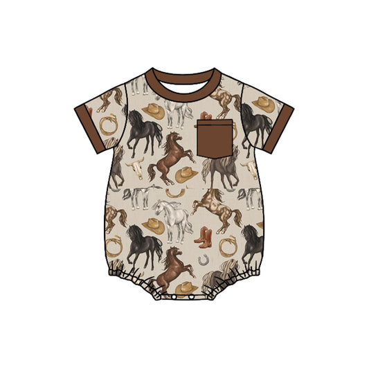 Baby Boys Western Horse Pocket Short Sleeve Rompers preorder(moq 5)