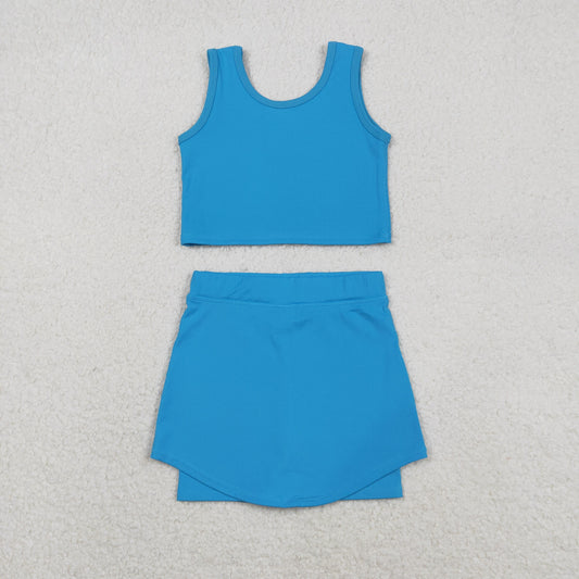 Baby Girls Blue Vest Top Skirt Shorts Bottom Active Active Clothes Yoga Set