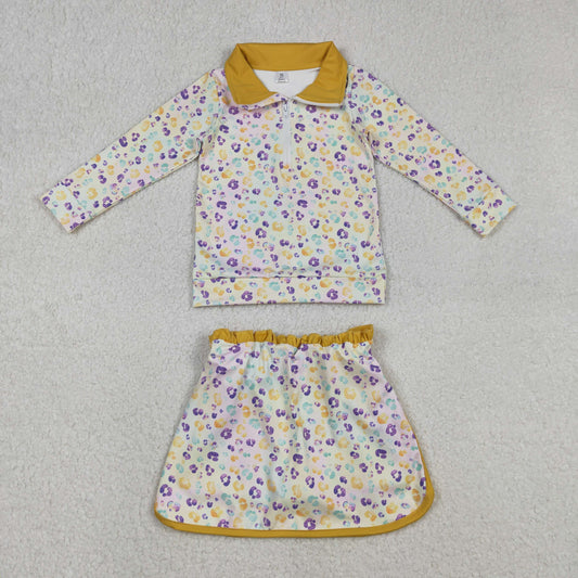 Baby Girls Mardigras Leopard Zipper Pullovers Skirt Shorts Yoga Active Clothes Set