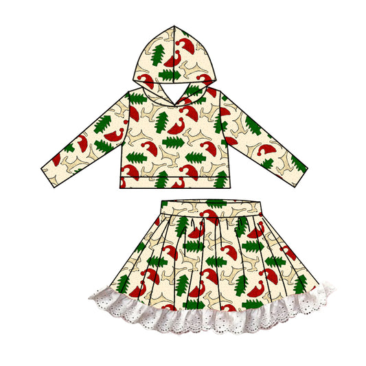 Baby Girls Christmas Tree Deer Hooded Top Lace Skirts Clothes Sets Preorder(moq 5)