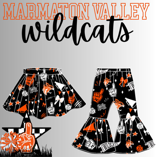 Preorder(moq 8 Each)Baby Girls Marmaton Valley Wildcats Skorts and Pants Team